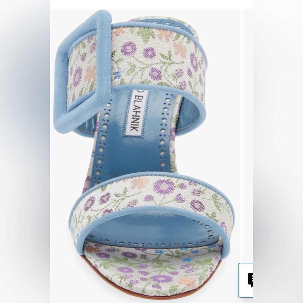 Manolo Blahnik Gable Floral Jacquard Blue Buckle Mule Sandals Heels EU 41 - Picture 4 of 9